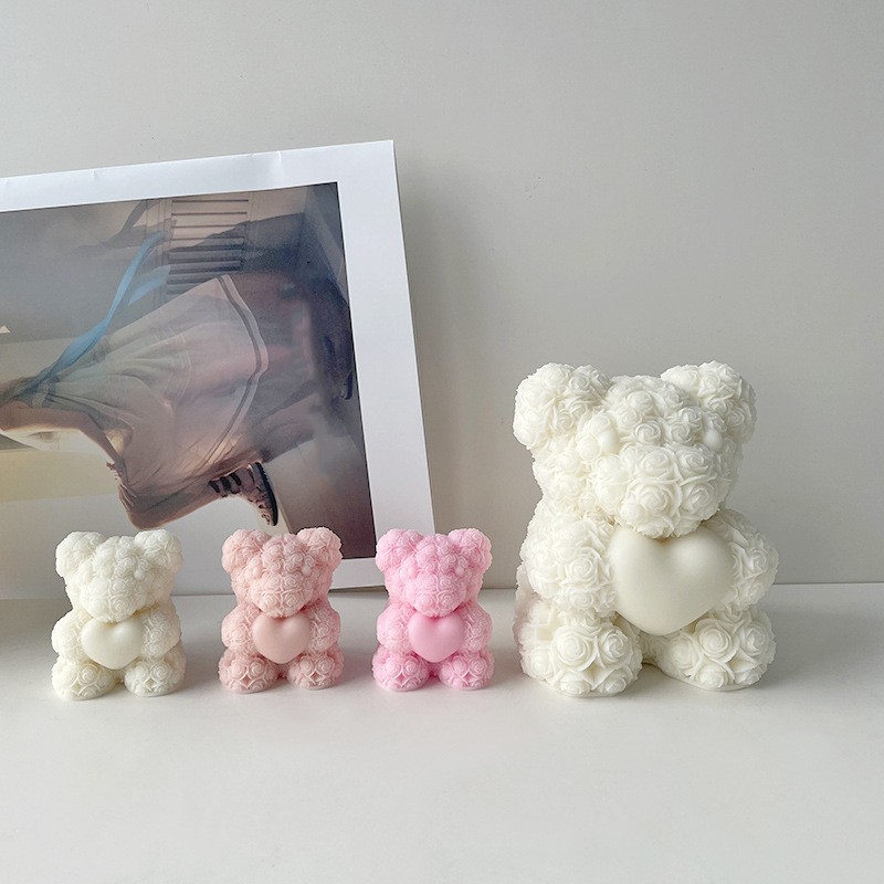 Home Fragrance Rose - Cetakan Silikon Lilin 3D Beruang Mawar