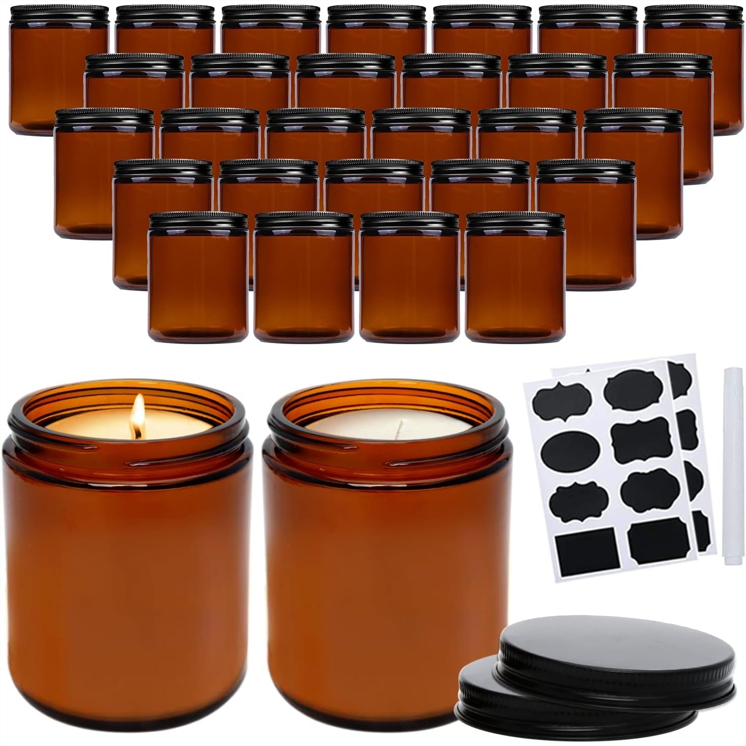 Amber Jar Candle - 30 Paket Stoples Kaca Amber 8oz